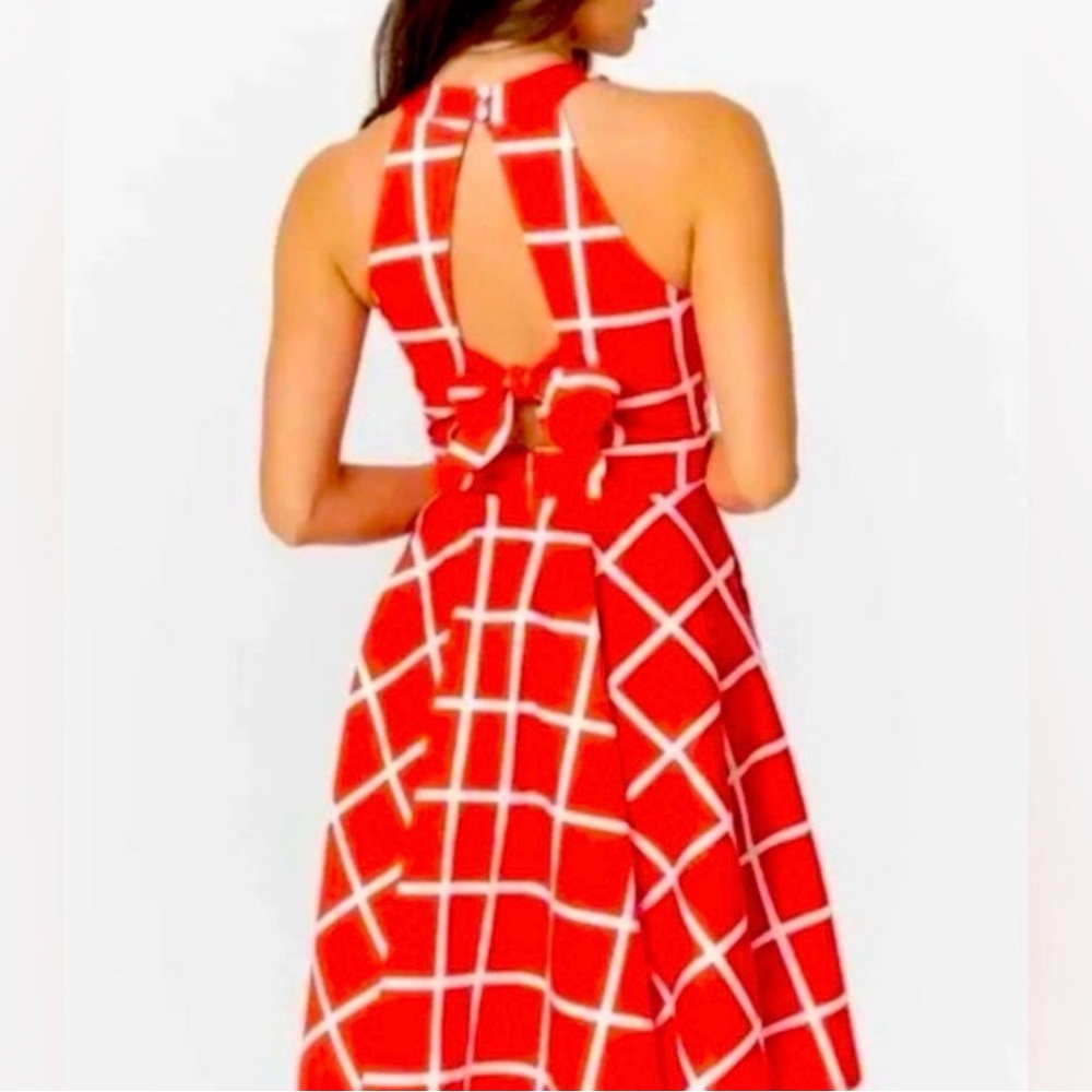 Smak Parlour Chic Backless Red and White Grid Dress